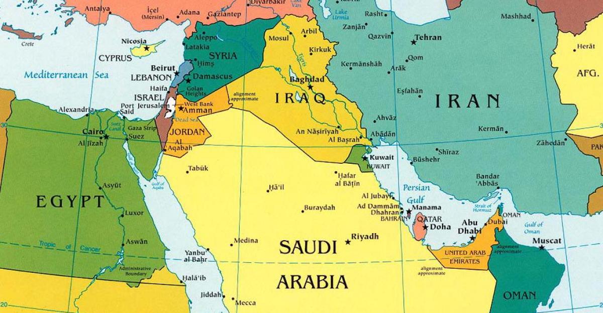 kaart Saoedi-Arabië omliggende lande