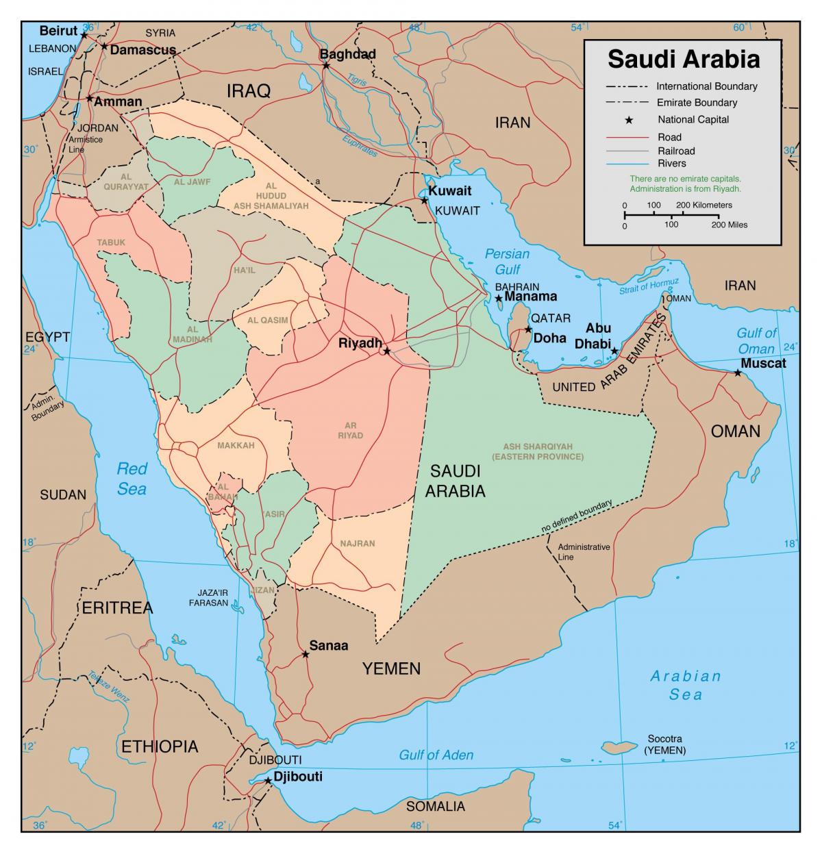 wys kaart van Saoedi-Arabië