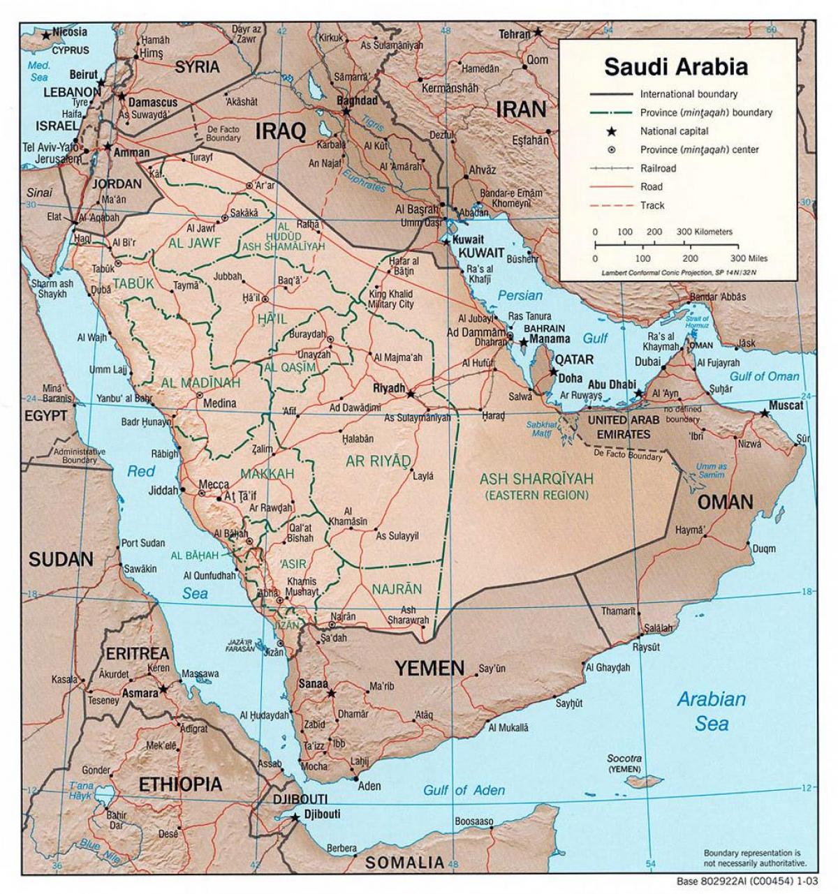 Kaart van Saoedi-Arabië met stede deur die pad