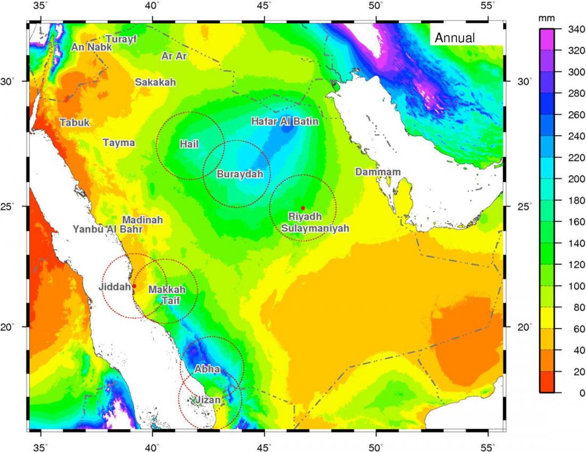 Kaart van Saoedi-Arabië klimaat