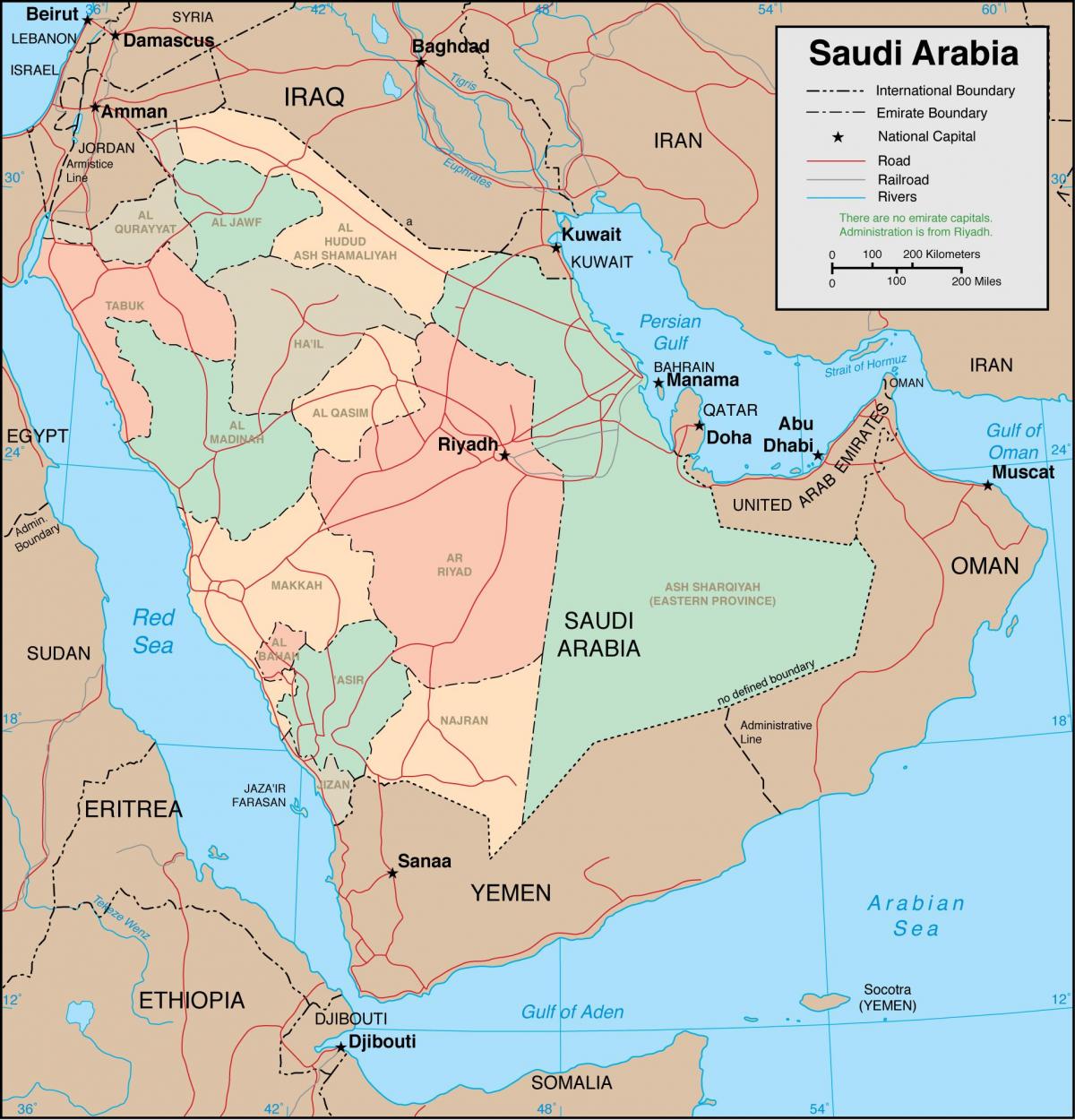 Kaart van Saoedi-Arabië provinsies