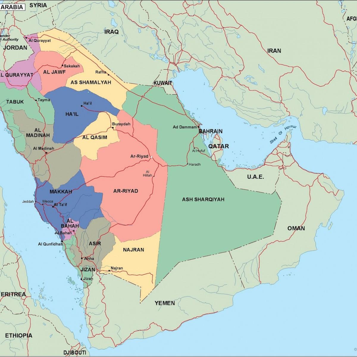 Kaart van Saoedi-Arabië stede