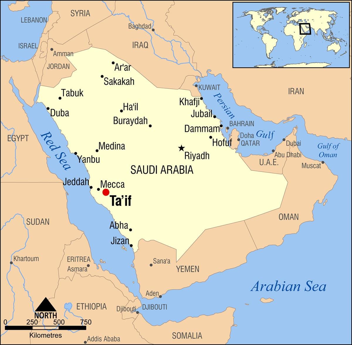 Saoedi-Arabië stad taif kaart