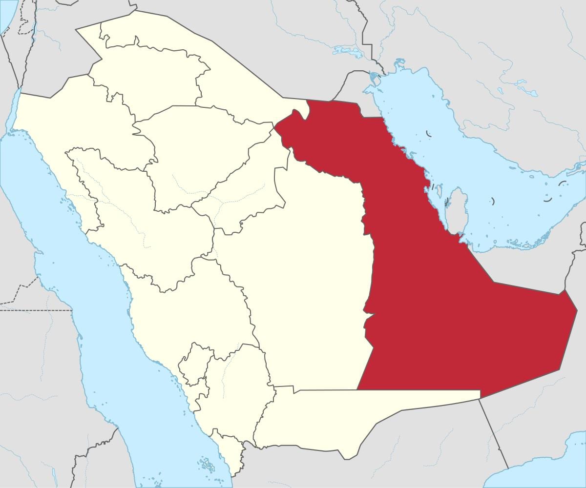 Kaart van die oostelike provinsie Saoedi-Arabië