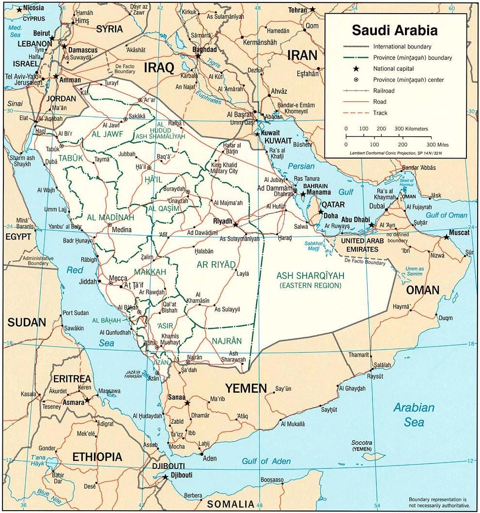 Kaart van Saoedi-Arabië aanlyn
