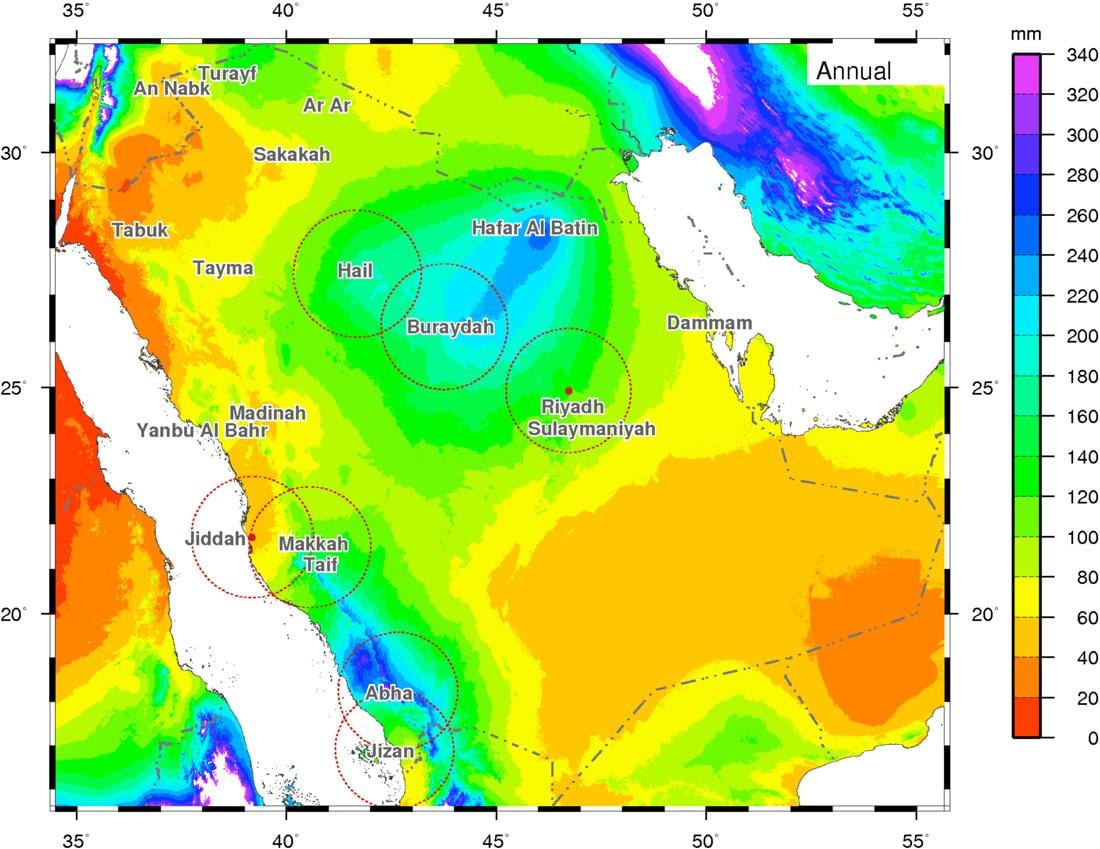 Kaart van Saoedi-Arabië klimaat