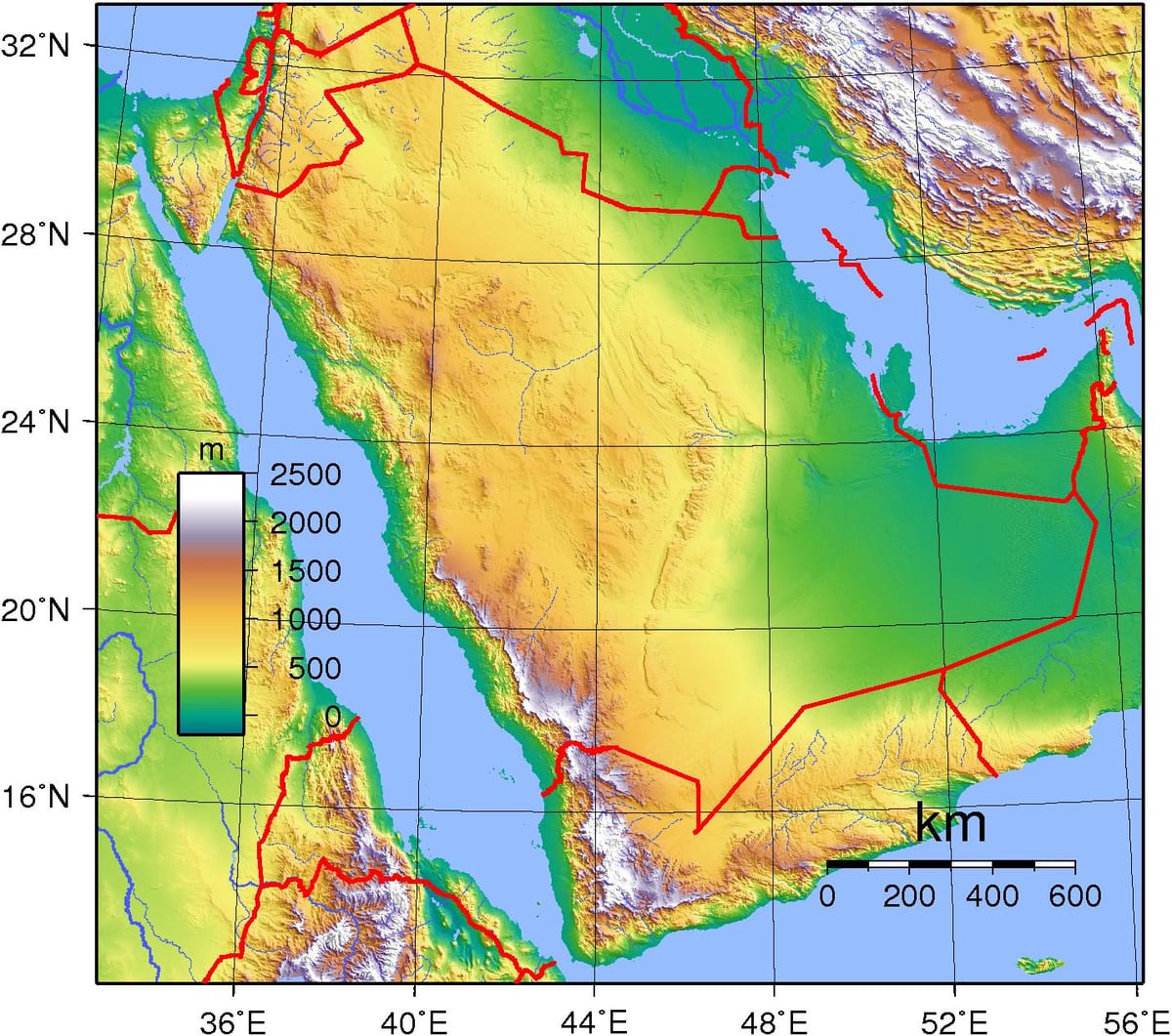 Kaart van Saoedi-Arabië opstand