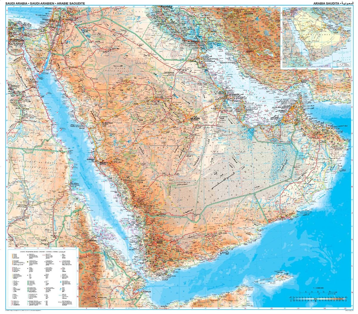 Kaart van Saoedi-Arabië topografiese