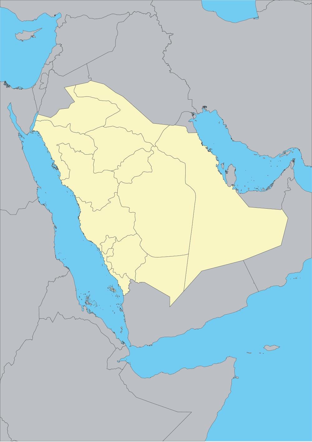 Kaart van die wêreld wat Saoedi-Arabië