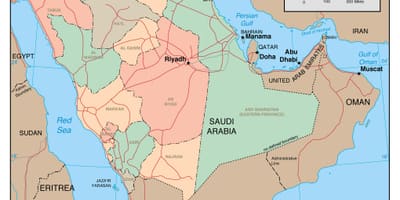 Wys kaart van Saoedi-Arabië