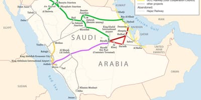 Kaart van Saoedi-Arabië spoorweg