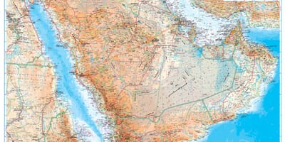 Kaart van Saoedi-Arabië topografiese