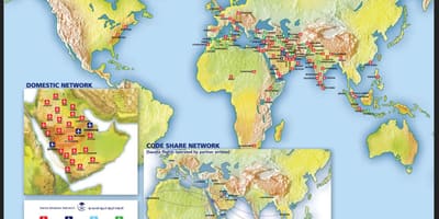 Kaart van die Saoedi-Arabiese airlines roete